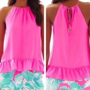 Lilly Pulitzer Pink Sunset Millie 100% Silk Halter XS